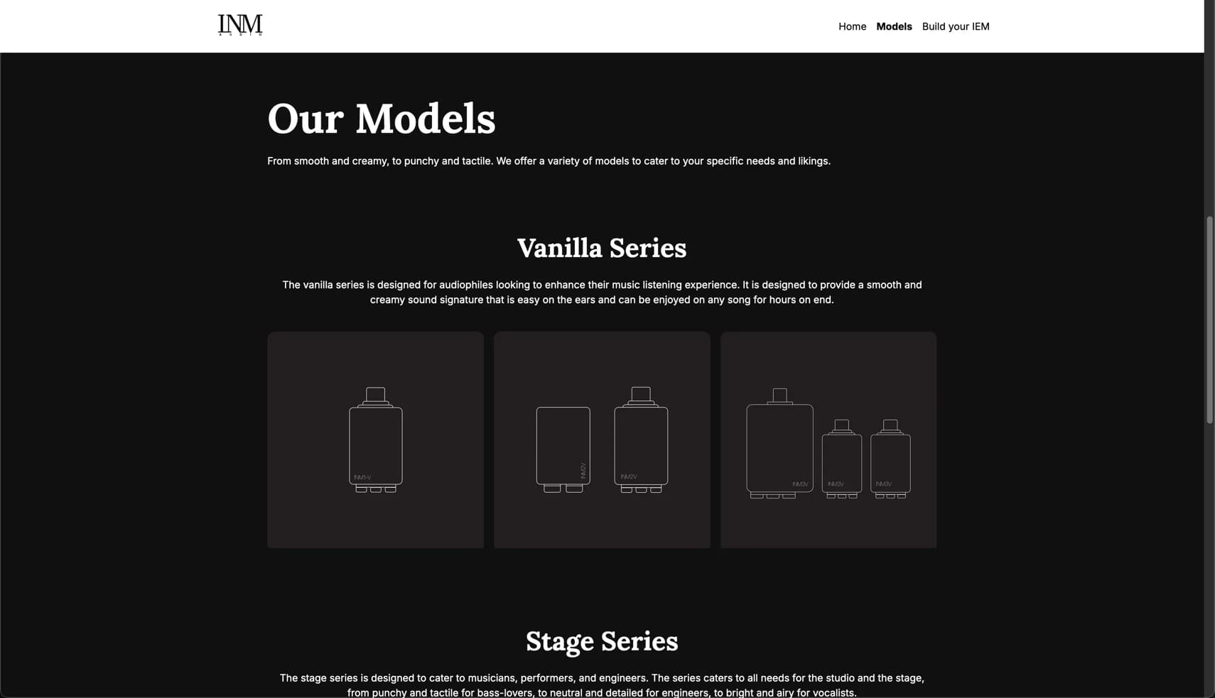 A screen capture of the models page.